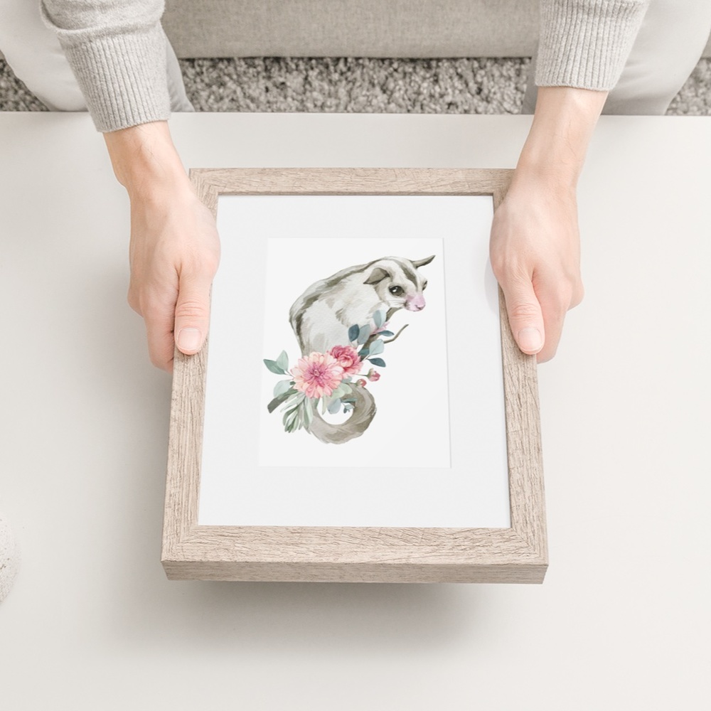 Watercolor Floral Sugar Glider Wall Art Print Poster Unframed - Picture 9 of 9